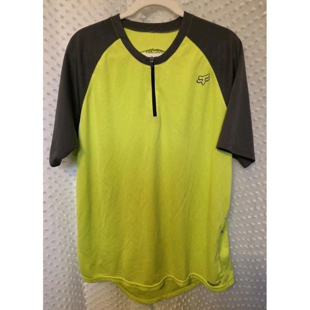 Vtg Fox Bike Cycling 1/4 Zip Short Sleeve Ranger Jersey Shirt Gray Neon Men XL‎